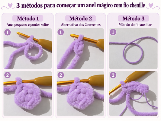 3 Formas de fazer o Anel Mágico com fio de veludo ou chenille
