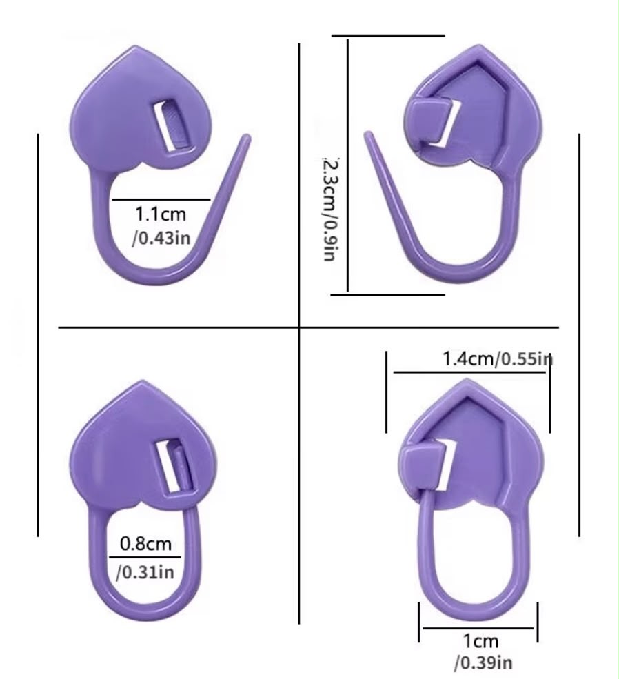 Dimensões dos marcadores de croché em forma de coração