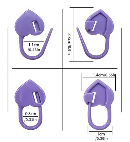 Dimensões dos marcadores de croché em forma de coração